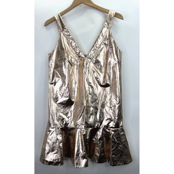 Anthropologie Mare Mare Metallic Rose Gold V-Neck Dress Size Medium NWT - Picture 3 of 11